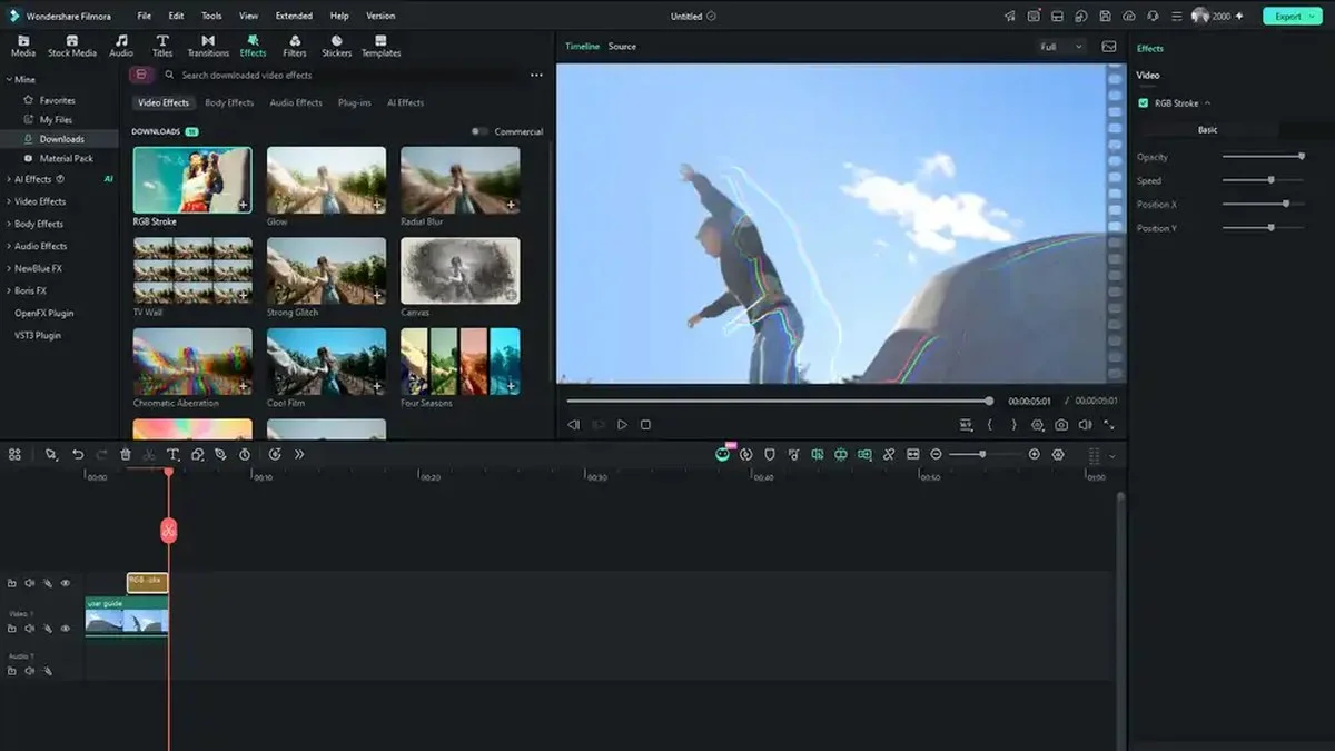 A video-editing panel with a man on a skateboard.